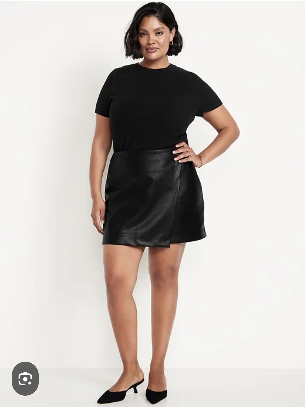 Old Navy Black Faux Leather Wrap-Front Mini Skirt